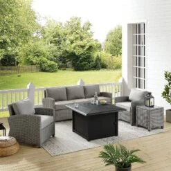 Bradenton 5pc Wicker Sofa Set With Fire Table - Gray - Crosley -Outdoor Garden Store GUEST e95fe2aa 3b5d 437b 8d8c 25430664e0a0