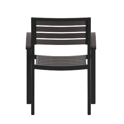 Emma And Oliver Set Of 2 Stackable All-Weather Aluminum Patio Chairs With Faux Teak Slats 8 Emma And Oliver Set Of 2 Stackable All-Weather Aluminum Patio Chairs With Faux Teak Slats - Image 8