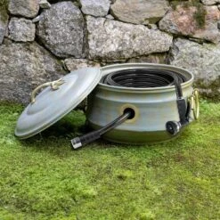 Steel Sedona Hose Pot With Lid - Green - Good Directions -Outdoor Garden Store GUEST e9a5349a 32db 4b45 9300 670a01597f97