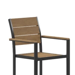 Emma And Oliver Outdoor Stacking Side Chair With Faux Teak Poly Slat Seat, Back And Arms And Metal Frame 18 Emma And Oliver Outdoor Stacking Side Chair With Faux Teak Poly Slat Seat, Back And Arms And Metal Frame -Outdoor Garden Store GUEST ea863603 4b48 4b57 9eaf e590ea16371c