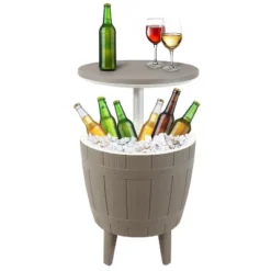 Sunnydaze Decor Sunnydaze Faux Wood Design Patio Bar Cooler Table With Height-Adjustable Tabletop - Driftwood -Outdoor Garden Store GUEST ebc00401 98ec 4478 9440 d2556d5f8dd5