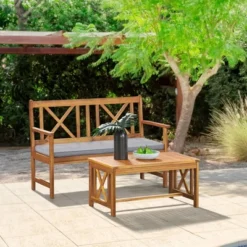 Manchester 2pc Acacia Wood Outdoor Set - Natural - Alaterre Furniture