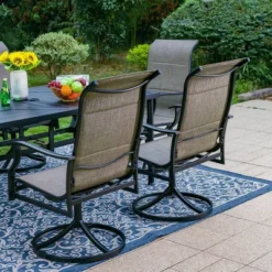 7pc Outdoor Dining Set With With Padded Sling Chairs & Metal Rectangle Table With Umbrella Hole - Captiva Designs -Outdoor Garden Store GUEST ecaac737 a156 4770 87ce 98d9f4be4d4c