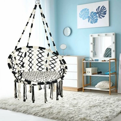 Costway Hanging Hammock Chair With Cushion Macrame Swing Cotton Rope Indoor Outdoor 2 Costway Hanging Hammock Chair With Cushion Macrame Swing Cotton Rope Indoor Outdoor - Image 2