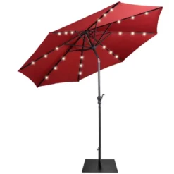 Costway 9ft Market Patio Umbrella W/Solar Lights & 40 LBS Steel Umbrella Stand -Outdoor Garden Store GUEST ee13ce84 851a 4916 be44 94a6557475ac