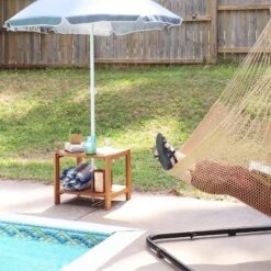 Sunnydaze Decor Sunnydaze Outdoor Meranti Wood With Teak Oil Finish Wooden Patio Accent Side Table With Lower Shelf - 20" - Brown -Outdoor Garden Store GUEST ee9125dc d3c4 42f9 bec2 10f7c1782dc8