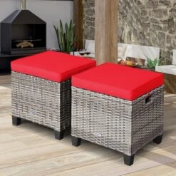 Costway 2PCS Patio Rattan Cushioned Ottoman Seat Foot Rest Table -Outdoor Garden Store GUEST ee9ee2d4 6f8a 4c58 a155 d0ac3909ecae
