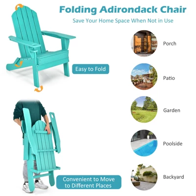 Tangkula 2PCS Folding Adirondack Chair Outdoor Adirondack Chair Weather Resistant Lounger For Backyard Porch Poolside Turquoise/Grey/White/Black 5 Tangkula 2PCS Folding Adirondack Chair Outdoor Adirondack Chair Weather Resistant Lounger For Backyard Porch Poolside Turquoise/Grey/White/Black - Image 5