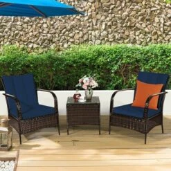 Costway 3 PCS Patio Wicker Rattan Furniture Set Coffee Table & 2 Rattan Chair W/Cushions -Outdoor Garden Store GUEST ef9a626f cb25 4d27 ad6e c006a6e479d5