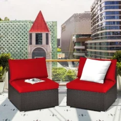 Costway 2PCS Patio Rattan Armless Sofa Sectional Conversation Furniture Set W/Cushion -Outdoor Garden Store GUEST efdc2b3e 1c86 4eb3 b0d1 f3965f4a2293