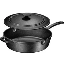 Bruntmor 5 Quarts Enamel Cast Iron Sauté Pan With Lid - Black