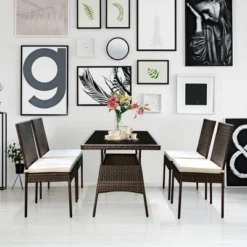 Costway 5 PCS Patio Rattan Dining Set Glass Table High Back Chair Garden Deck Mix Brown 10 Costway 5 PCS Patio Rattan Dining Set Glass Table High Back Chair Garden Deck Mix Brown -Outdoor Garden Store GUEST f03b22e7 4a0a 4a68 9e93 87d838287574