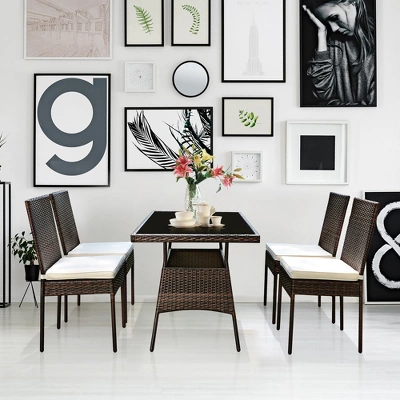 Costway 5 PCS Patio Rattan Dining Set Glass Table High Back Chair Garden Deck Mix Brown 3 Costway 5 PCS Patio Rattan Dining Set Glass Table High Back Chair Garden Deck Mix Brown - Image 3