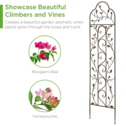 Best Choice Products 60x15in Iron Arched Garden Trellis Fence Panel W/ Branches, Birds For Climbing Plants - Bronze -Outdoor Garden Store GUEST f0462168 5c93 4f07 a3bb 869baf6ee396