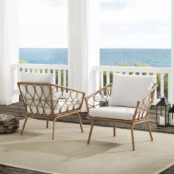 Juniper 2pk Outdoor Wicker Arm Chairs - Cream/Natural - Crosley