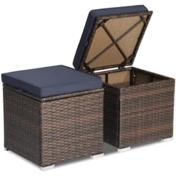 Costway 2PCS Patio Rattan Ottomans Seat Side Table Storage Box Footstool W/Cushions Navy -Outdoor Garden Store GUEST f055dc5f 6551 4534 8c29 8760ffe9c86b