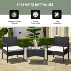 Tangkula 3PCS Wicker Rattan Furniture Patio Coffee Table Chair W/ Washable Cushion -Outdoor Garden Store GUEST f0fa02bd 574b 4053 bed1 d258542a372c