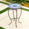 Teal Island Designs Modern Black Round Outdoor Accent Side Table 14" Wide Light Blue Mosaic Tabletop Front Porch Patio Home House Balcony