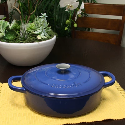 Crock-Pot Crock Pot Artisan Enameled 5 Quart Cast Iron Round Braiser Pan With Self Basting Lid In Sapphire Blue 4 Crock-Pot Crock Pot Artisan Enameled 5 Quart Cast Iron Round Braiser Pan With Self Basting Lid In Sapphire Blue - Image 4