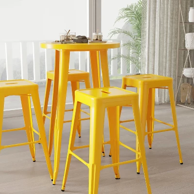 Merrick Lane Patio Set With Table And Backless Stools - Powder Coated Metal Frames For Indoor And Outdoor Use 2 Merrick Lane Patio Set With Table And Backless Stools - Powder Coated Metal Frames For Indoor And Outdoor Use - Image 2