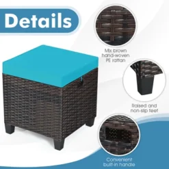 Costway 2PCS Patio Rattan Ottoman Cushioned Seat W/ Foot Rest Turquoise -Outdoor Garden Store GUEST f243ff80 0053 4b1d bf2a a96154321dfb