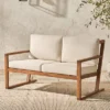 Saracina Home Modern Slat -Back Acacia Outdoor Bench With Cushions