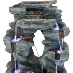 Sunnydaze Decor Sunnydaze 39"H Electric Polyresin And Fiberglass Dual Cascading Falls Outdoor Water Fountain With LED Lights -Outdoor Garden Store GUEST f273f642 605f 408d 8c17 b475cbe18141