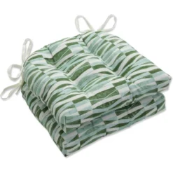 Set Of 2 Outdoor/Indoor Deluxe Tufted Chair Pads Nevis Waves - Pillow Perfec -Outdoor Garden Store GUEST f28a39ce 66f0 4693 8433 0fe13c4ff327