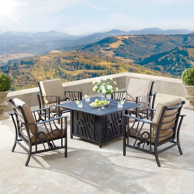 5pc Set With 42" Square Outdoor Aluminum Fire Table & Four Chairs - Oakland Living 1 5pc Set With 42" Square Outdoor Aluminum Fire Table & Four Chairs - Oakland Living