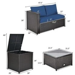 Costway 4PCS Patio Rattan Furniture Set Cushioned Loveseat Storage Table Navy -Outdoor Garden Store GUEST f30fe11d 5009 4137 baa0 74fc61c5ce3d