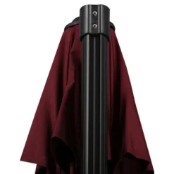 Outsunny 9.8' Offset Patio Umbrella With Base, Steel Aluminum Cantilever Umbrella With 360-degree Rotation, Tilt, 8 Ribs, Crank, Cross Base, Red -Outdoor Garden Store GUEST f3292873 0621 466f 9660 f74c60e31b37