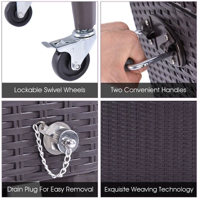 Costway Outdoor Rattan 80QT Party Portable Rolling Cooler Cart Ice Beer Beverage Chest 2 Costway Outdoor Rattan 80QT Party Portable Rolling Cooler Cart Ice Beer Beverage Chest - Image 2