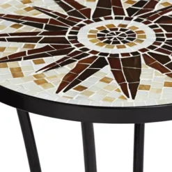 Teal Island Designs Modern Black Round Outdoor Accent Side Table 14" Wide Brown Sunburst Mosaic Tabletop For Front Porch Patio House -Outdoor Garden Store GUEST f468516f a2ba 4164 b7ee 9889d95d6bf8