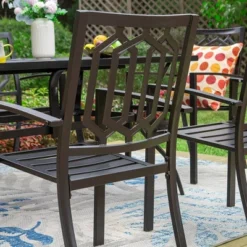5pc Outdoor Dining Set With Stackable Chairs & Metal Round Table With Umbrella Hole - Black - Captiva Designs -Outdoor Garden Store GUEST f4ecd04a 34ee 4df0 b04d 805ddbfdcb68