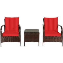 Costway 3 PCS Patio Wicker Rattan Furniture Set Coffee Table & 2 Rattan Chair W/Cushions -Outdoor Garden Store GUEST f4fa41ba 9a4a 402b 8ea6 b3f5ada93451