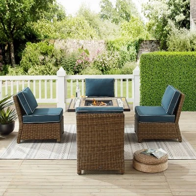 Bradenton 5pc Outdoor Wicker Armless Chair & Fire Table Set - Crosley 2 Bradenton 5pc Outdoor Wicker Armless Chair & Fire Table Set - Crosley - Image 2