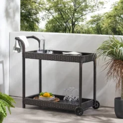 Savona Wicker Outdoor Serving Cart - Brown - Christopher Knight Home -Outdoor Garden Store GUEST f604d357 716c 431e a7cf 70c46b895069