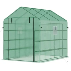Outsunny 8' X 6' X 7' Walk-in Greenhouse, 18 Shelf Hot House, Roll Up Zipper Door, UV Protective For Flowers, Herbs, Vegetables, Green -Outdoor Garden Store GUEST f685e700 2504 44ea b65b ea35f5a8626f