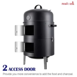 Realcook 17 Inch Vertical Heavy Duty Round Steel BBQ Charcoal Outdoor Smoker With Latch Locking System And Dual Entrance Doors, Black 7 Realcook 17 Inch Vertical Heavy Duty Round Steel BBQ Charcoal Outdoor Smoker With Latch Locking System And Dual Entrance Doors, Black -Outdoor Garden Store GUEST f6a4548a e15b 4aa0 ba2f da85e7f88846