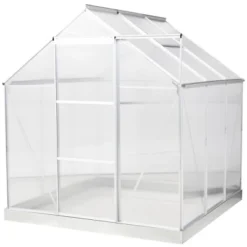 Outsunny Polycarbonate Greenhouse With Aluminum Frame, Walk-in Garden Greenhouse Kit With Adjustable Roof Vent, Rain Gutter And Sliding Door For Winter, Silver -Outdoor Garden Store GUEST f6a69399 0213 4258 9964 d7c6e2a4ac93