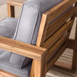 Galia 2pc Square Leg Acacia Wood Chair And Ottoman With Cushions - Brown - Saracina Home -Outdoor Garden Store GUEST f6f6e547 6294 449d 85a4 fb0c84615d8a