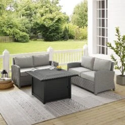 Bradenton 3pc Wicker Loveseat Set With Fire Table - Gray - Crosley -Outdoor Garden Store GUEST f79af7c2 f64f 40f0 8f00 1bd1601304b6