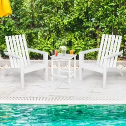 Costway 2PCS Patio Adirondack Chair Side Table Set Solid Wood Garden Deck White -Outdoor Garden Store GUEST f81a77c8 ea60 4a54 8bf9 aae244228ccb