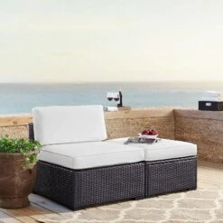 Biscayne Armless Chair With White Cushions Brown - Crosley 10 Biscayne Armless Chair With White Cushions Brown - Crosley -Outdoor Garden Store GUEST f831f384 403a 4214 b131 190192bb5917