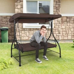 Costway Converting Outdoor Swing Canopy Hammock 3 Seats Patio Deck Furniture Brown 9 Costway Converting Outdoor Swing Canopy Hammock 3 Seats Patio Deck Furniture Brown -Outdoor Garden Store GUEST f8e4b17b 7d87 48ee 957c 76af22f3baf1