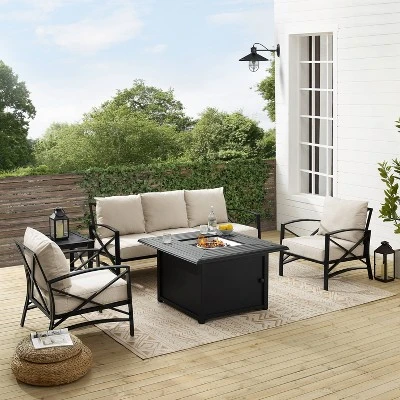 Kaplan 5pc Outdoor Sofa Set With Fire Table - Oatmeal - Crosley 5 Kaplan 5pc Outdoor Sofa Set With Fire Table - Oatmeal - Crosley - Image 5