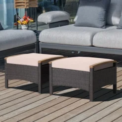 Costway Set Of 2 Patio Rattan Ottoman Footrest Cushions Wooden Handle Off WhiteBrownRedNavy -Outdoor Garden Store GUEST f9df6835 6406 4f31 b0ac 1efc7ef0fa09