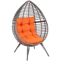 Outsunny Patio Wicker Lounge Chair With Soft Cushion, Outdoor/Indoor PE Rattan Egg Teardrop Cuddle Chair With Height Adjustable Knob For Backyard Garden Lawn Living Room -Outdoor Garden Store GUEST f9fa6711 9132 4cdf 8838 4bdbbdb086ce