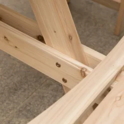 Gardenised Wooden Outdoor Patio Garden Round Picnic Table With Bench, 8 Person- Natural -Outdoor Garden Store GUEST fa3e8dc6 fd21 49b2 af7a 7d8956f80d63