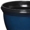 Southern Patio 12 Inch Heritage Round Outdoor Patio Porch Resin Plastic Lightweight Planter Pot W/ Glossy Finish, Monaco Blue